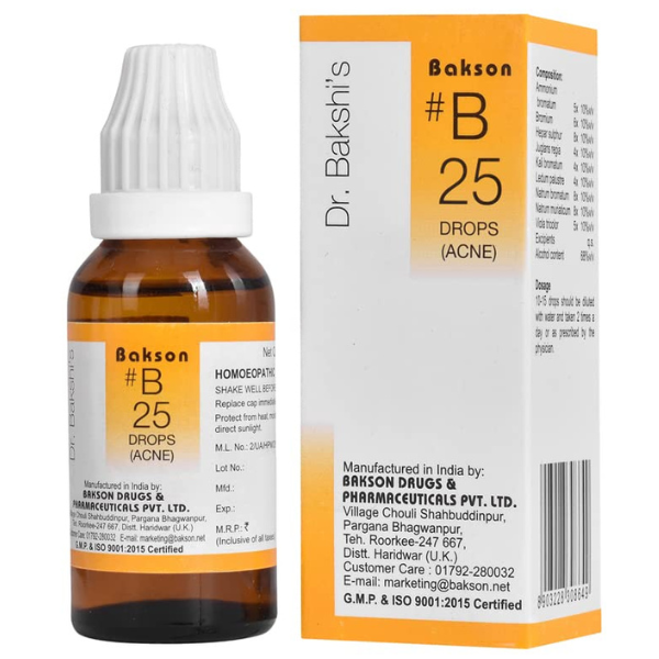 BAKSON'S HOMEOPATHY #B 25 ACNE DROPS - PACK OF 2 (30 ML EACH)