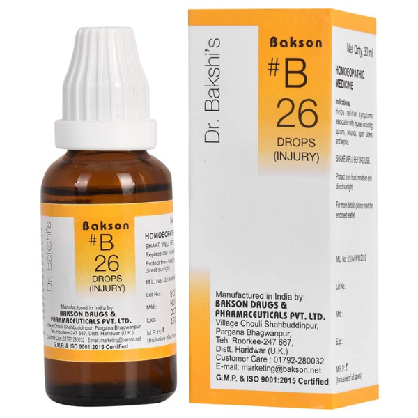 BAKSON'S HOMEOPATHY #B 26 INJURY DROPS - PACK OF 2 (30 ML EACH)