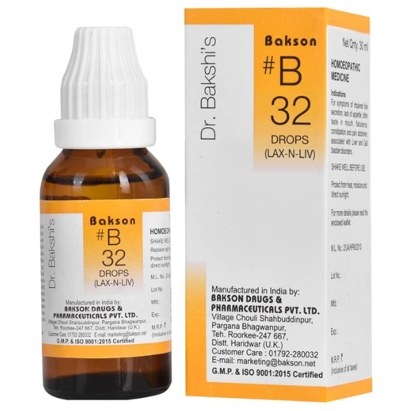 BAKSON'S HOMEOPATHY #B 32 LAX-N-LIV DROPS - PACK OF 2 (30 ML EACH)