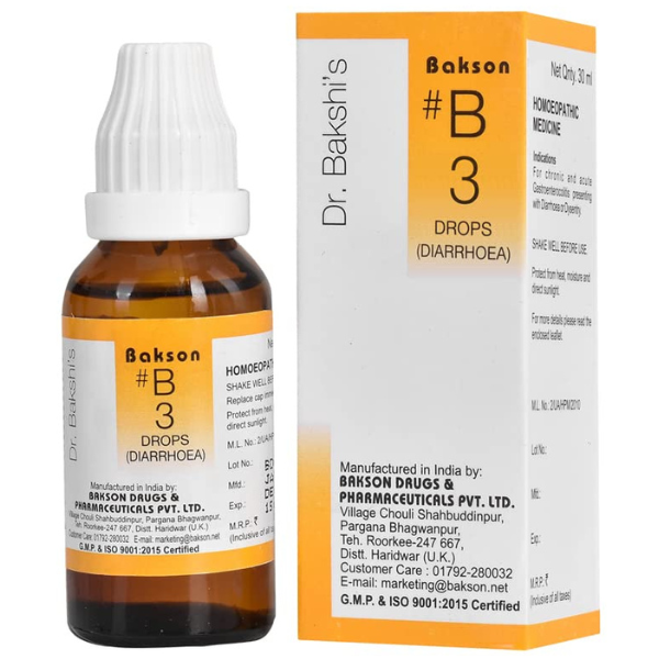BAKSON'S HOMEOPATHY #B 3 DIARRHOEA DROPS - PACK OF 2 (30 ML EACH)