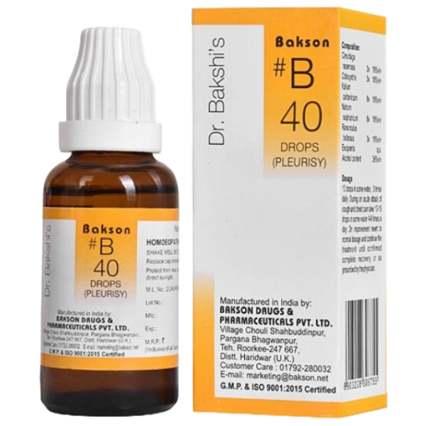 BAKSON'S HOMEOPATHY #B 40 PLEURISY DROPS - PACK OF 2 (30 ML EACH)
