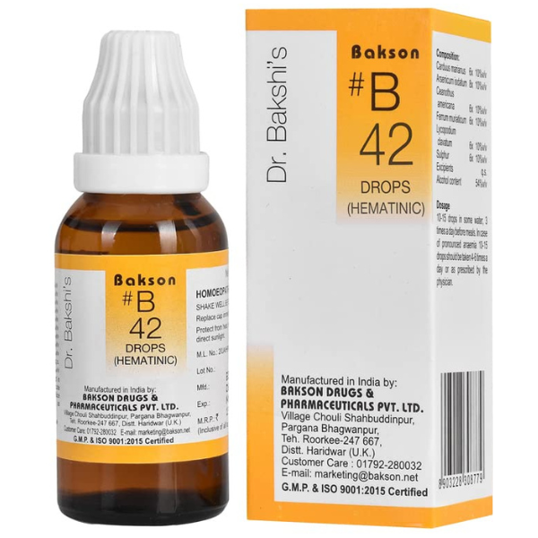 BAKSON'S HOMEOPATHY #B 42 HEMATINIC DROPS - PACK OF 2 (30 ML EACH)