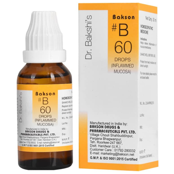 BAKSON'S HOMEOPATHY #B 60 INFLAMED MUCOSA DROPS - PACK OF 2 (30 ML EACH)