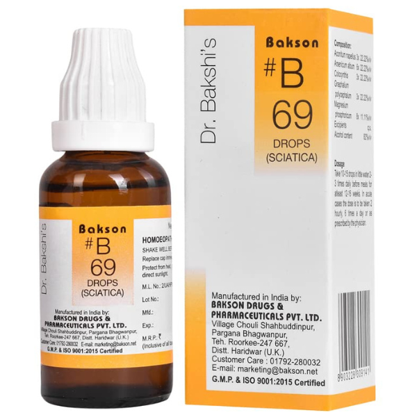 BAKSON'S HOMEOPATHY #B 69 SCIATICA DROPS - PACK OF 2 (30 ML EACH)