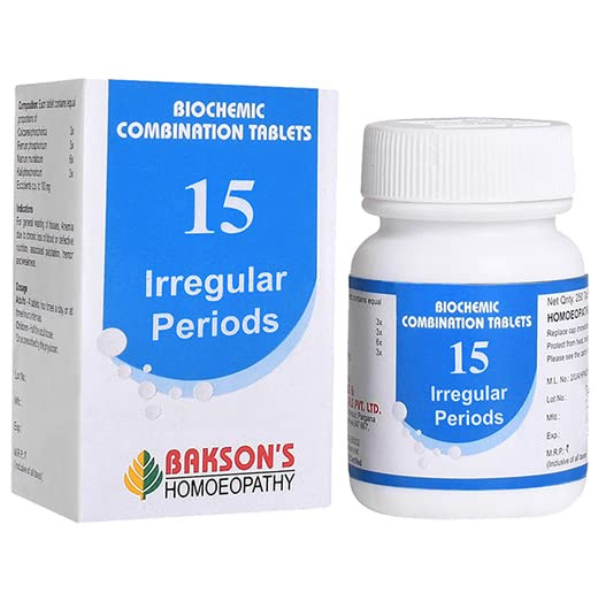 BAKSON'S HOMEOPATHY BIOCHEMIC COMBINATION #15 (IRREGULAR PERIODS)