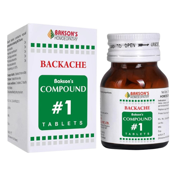 BAKSON'S HOMOEOPATHY COMPOUND # 1 BACKACHE TABLET - PACK OF 3 (100 TABLETS EACH)