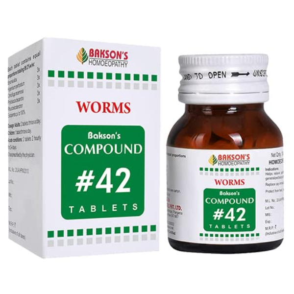 BAKSON'S HOMEOPATHY COMPOUND #42 WORMS TABLETS - PACK OF 3 (100 TABS EACH)