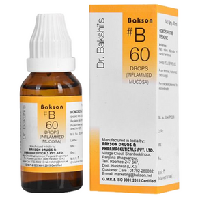 BAKSON'S HOMOEOPATHY #B 60 INFLAMED MUCOSA DROPS - PACK OF 2 (30 ML EACH)