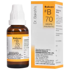 BAKSON'S HOMEOPATHY #B 70 PANCREATIC DROPS - PACK OF 2 (30 ML EACH)