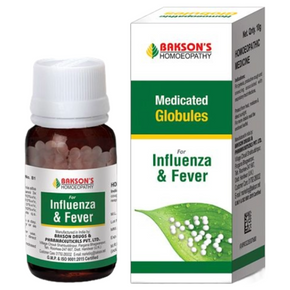 BAKSON'S HOMEOPATHY MEDICATED GLOBULES FOR INFLUENZA & FEVER - PACK OF 6 (10 GM EACH)